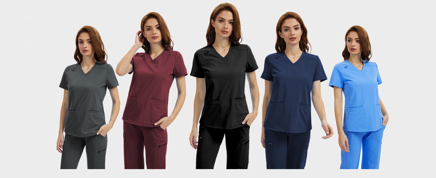 Kecols 4-Way Stretch Scrub Tops - V-Neck, Wrinkle & Breathable, with 2 Pockets for Healthcare Professionals Clothes Clothes Workwear Classic Career Wear Nurse Uniform Basic Womenswear