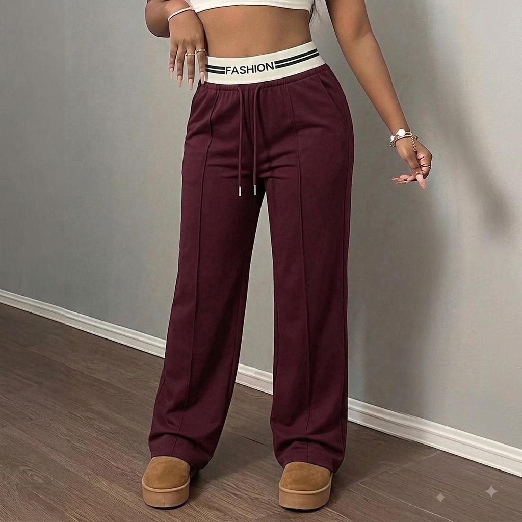 Women&rsquo;s wide-leg sweatpants with contrast waistband, casual trousers for spring and autumn, suitable for daily commuting and shopping trips, stylish fashion bottoms,sohochic