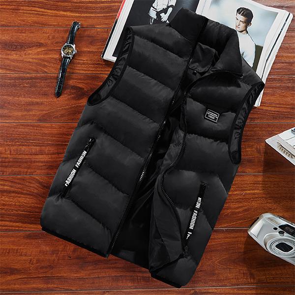 Men&rsquo;s Fitted Stand Collar Sleeveless Polyester Cargo Vest with Zippered Pockets - Lightweight, Windproof Fabric Outfit for Daily Commuting, Outdoor Sports - Aesthetic, Minimalist Menswear Casual Top, Outfits, Print,sohochic