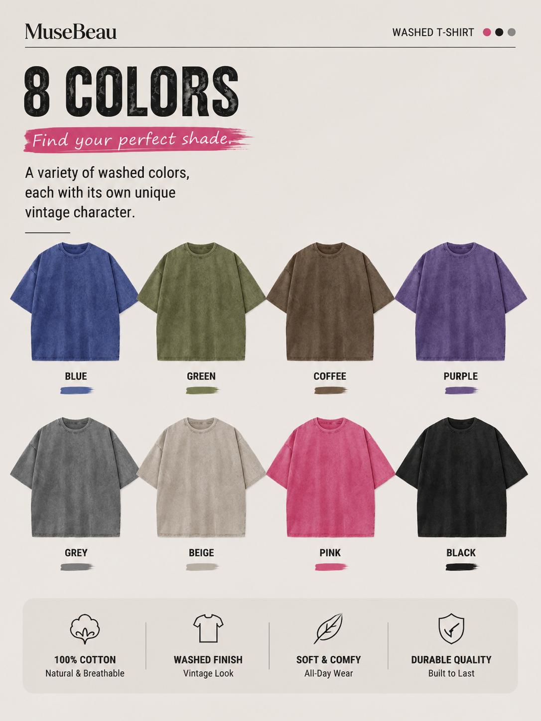 MUSEBEAU Unisex 100% Cotton 5-Pack Oversized Vintage Heavyweight Acid Wash Baggy Crew Neck Short Sleeve Tees - Plain, Breathable, Retro Streetwear, All Seasons Tops for Gym, Summer Outfits,Womenswear Menswear Top,Round Neck,back to school shopping MUSEBEAU Unisex 100% Cotton 5-Pack Oversized Vintage Heavyweight Acid Wash Baggy Crew Neck Short Sleeve Tees - Plain, Breathable, Retro Streetwear, All Seasons Tops for Gym, Summer Outfits,Womenswear Menswear Top,Round Neck,back to school shopping