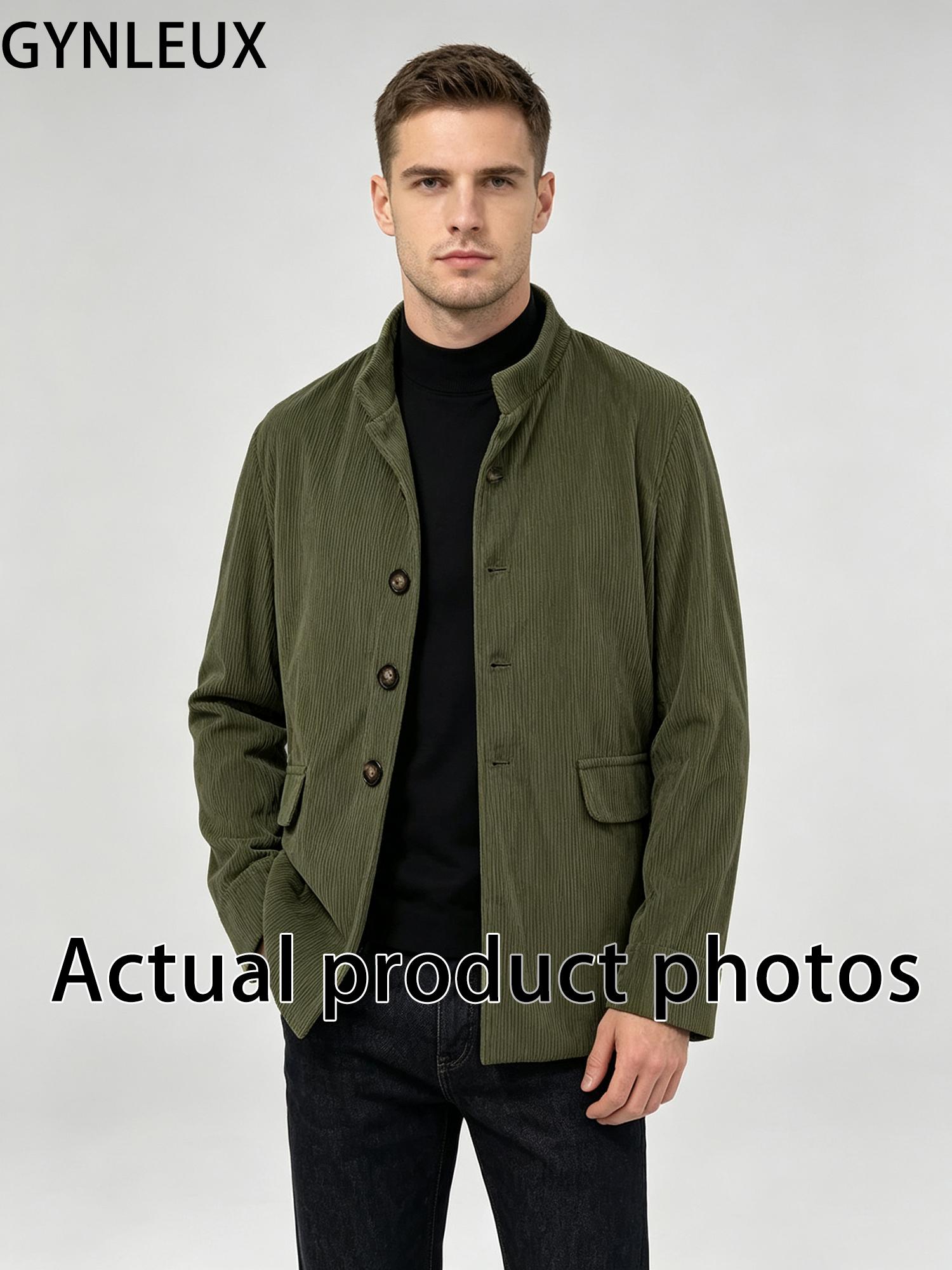 Mens Solid Color Stand Collar Buttons Pockets Jacket Cardigan Suit For Spring Autumn Daily Business Casual Commute Outdoor Dating Travel Everyday Male Fashion Suit Jacket Outfit Formal Menswear