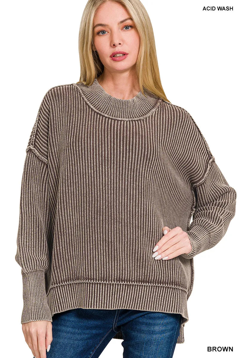 Washed Side Slit Oversized Sweater