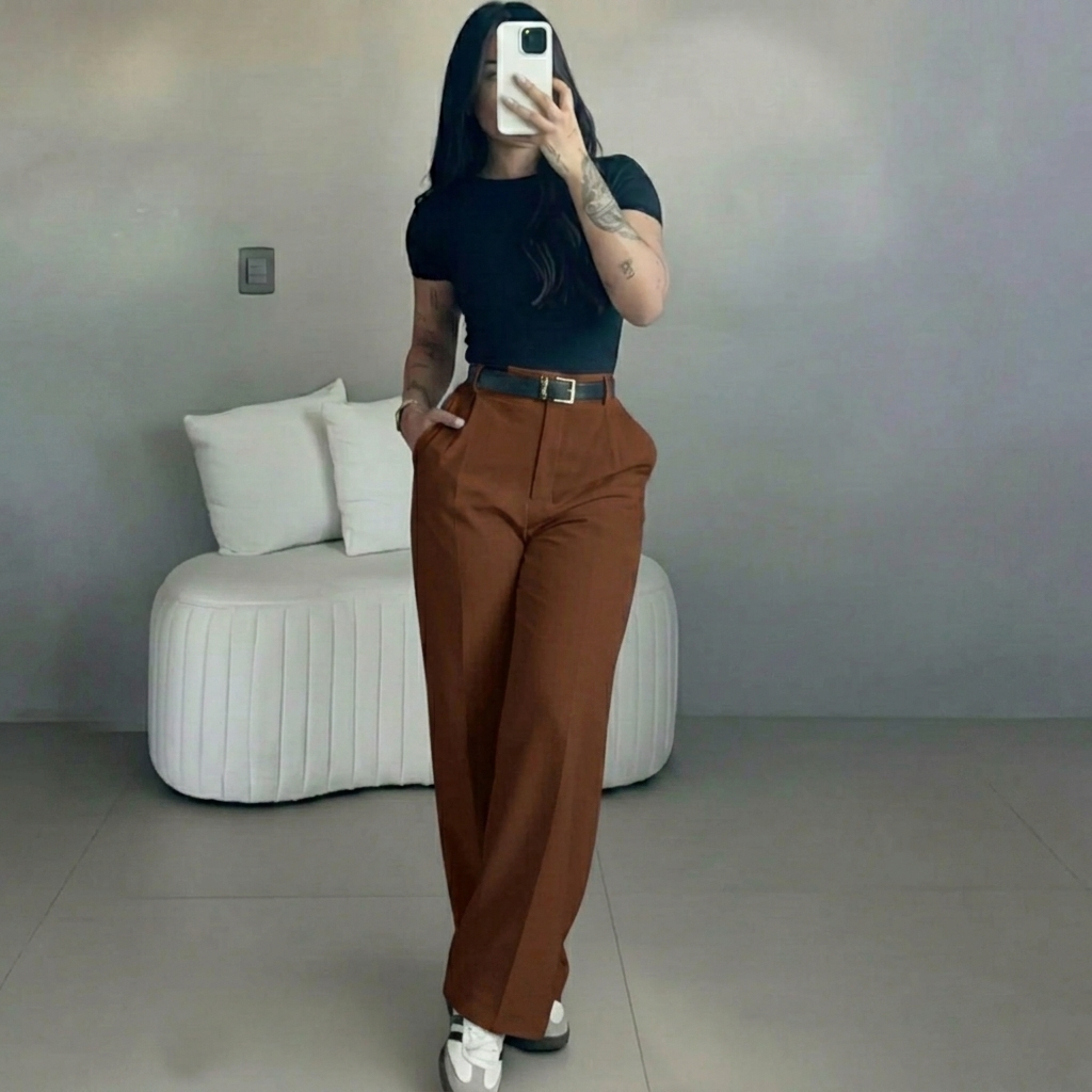 Women's High Waisted Straight Leg Suit Pants Flowy Drape Casual Office Long Trousers with Slimming Effect for Daily Versatile Wear