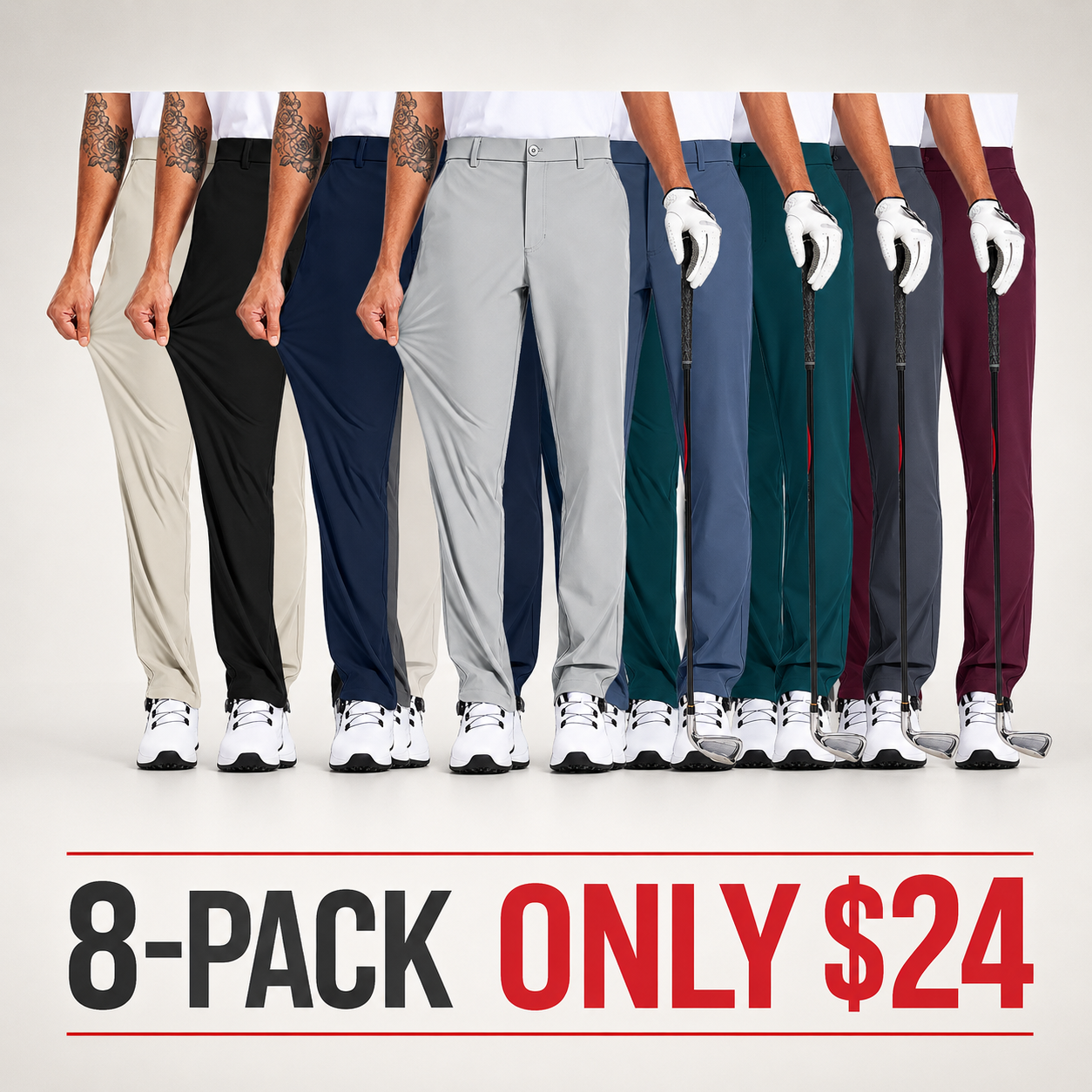 Men's Straight Fit Button Golf Pants Lightweight Quick Dry Stretch Business Casual Work Trousers