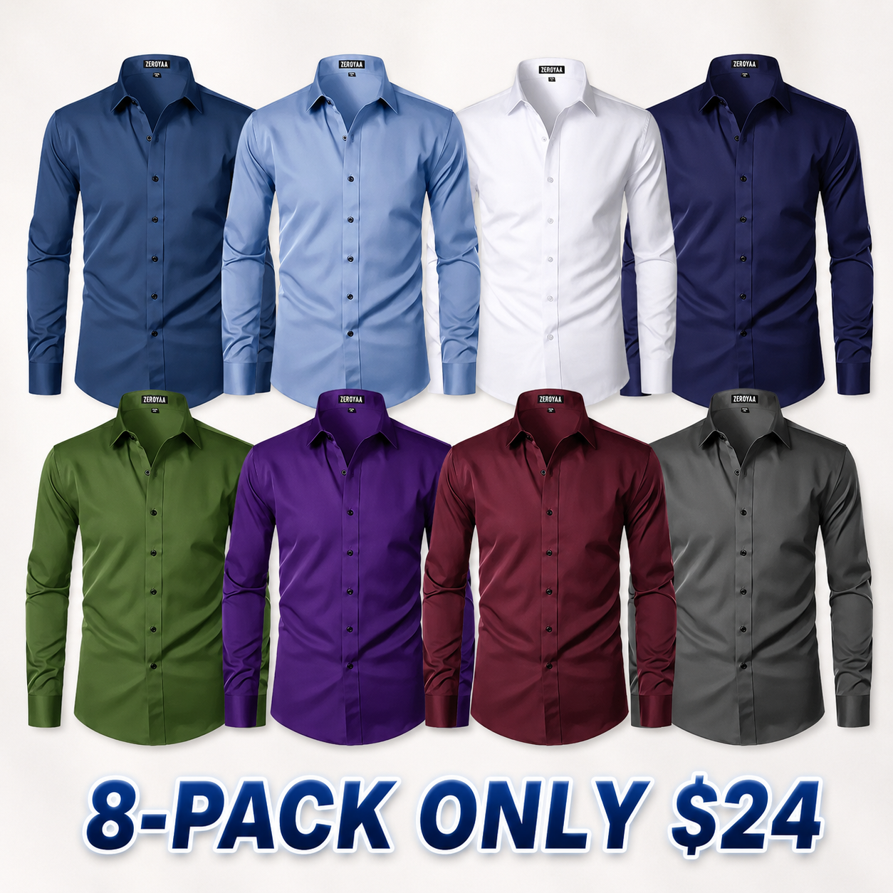 Men's Modern Slim Fit Satin Button‑Up Dress Shirt Wrinkle‑Free Smooth Long Sleeve Shirt