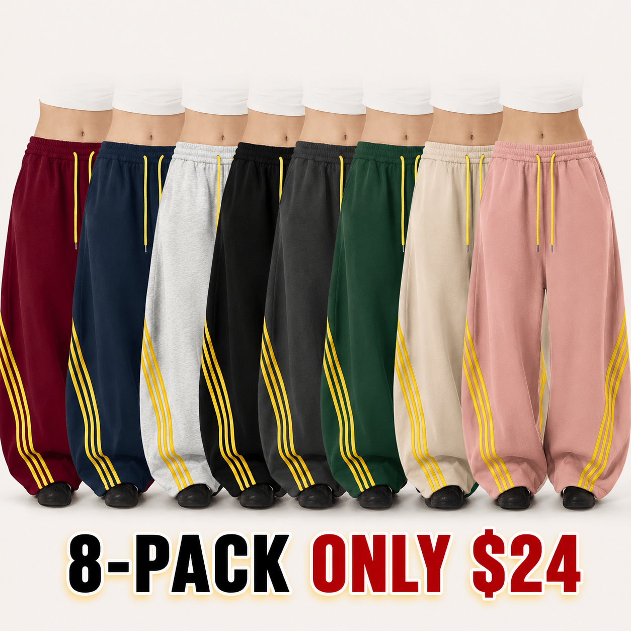 Women's Retro Three Stripes Colorblock Wide Leg Pants Casual Waist Tie Long Pants