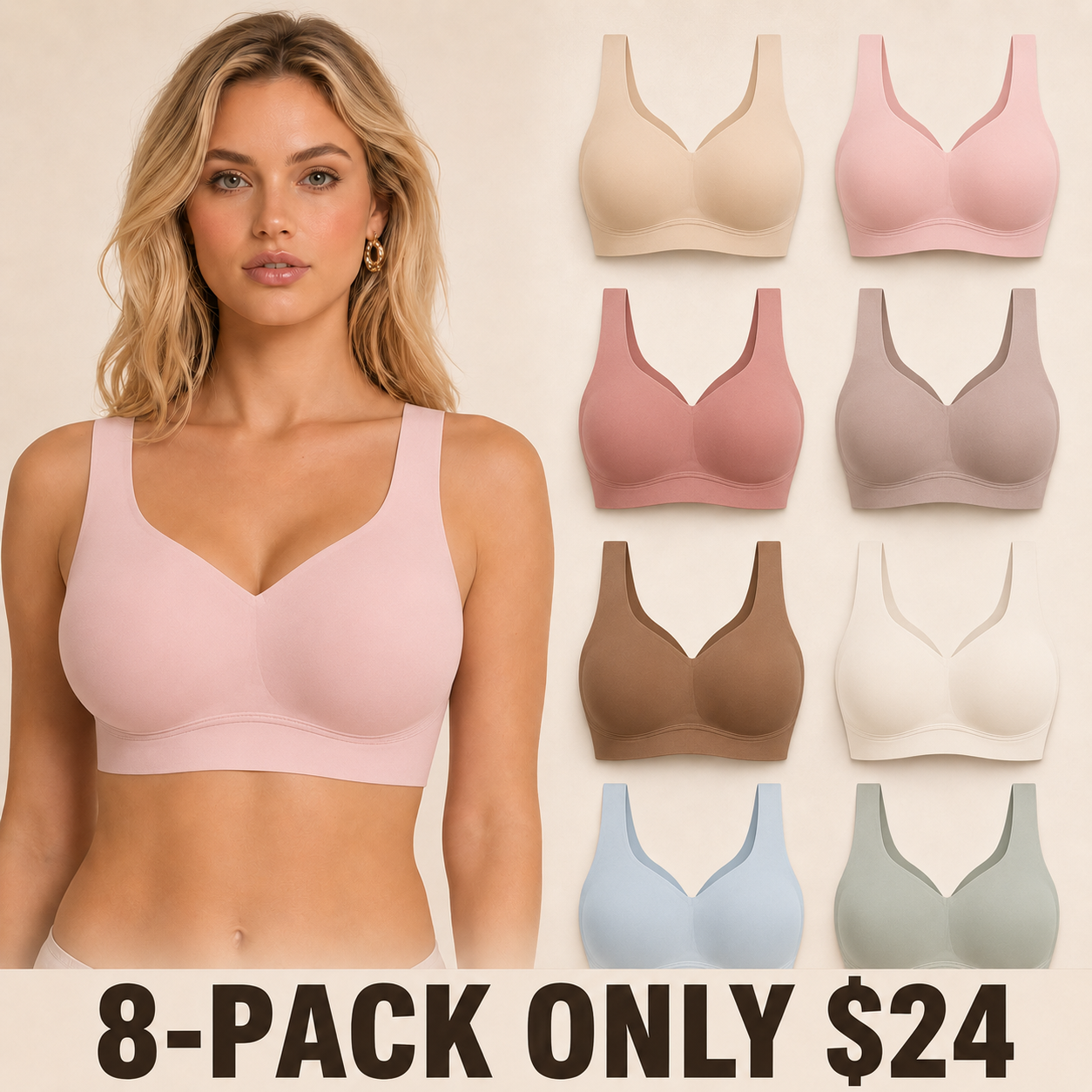 Women’s Classic Wireless T‑Shirt Jelly Bra, Full Coverage Smooth Support Bra for All‑Day Everyday Comfort