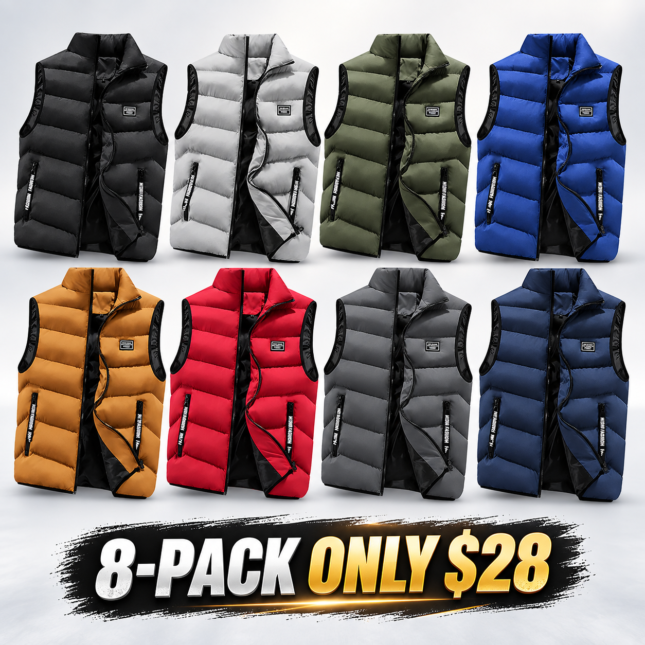 Men's Stand Collar Sleeveless Cargo Vest, Lightweight Windproof Polyester Gilet with Zipper Pockets