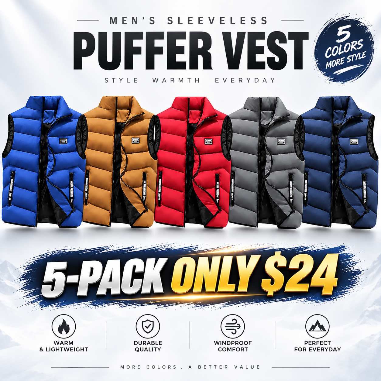 Men's Stand Collar Sleeveless Cargo Vest, Lightweight Windproof Polyester Gilet with Zipper Pockets