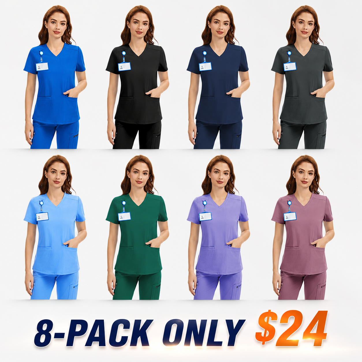 Women's 4-Way Stretch V-Neck Scrub Top, Wrinkle Resistant Breathable Medical Uniform with 2 Pockets, Classic Healthcare Workwear for Nurses & Medical Professionals