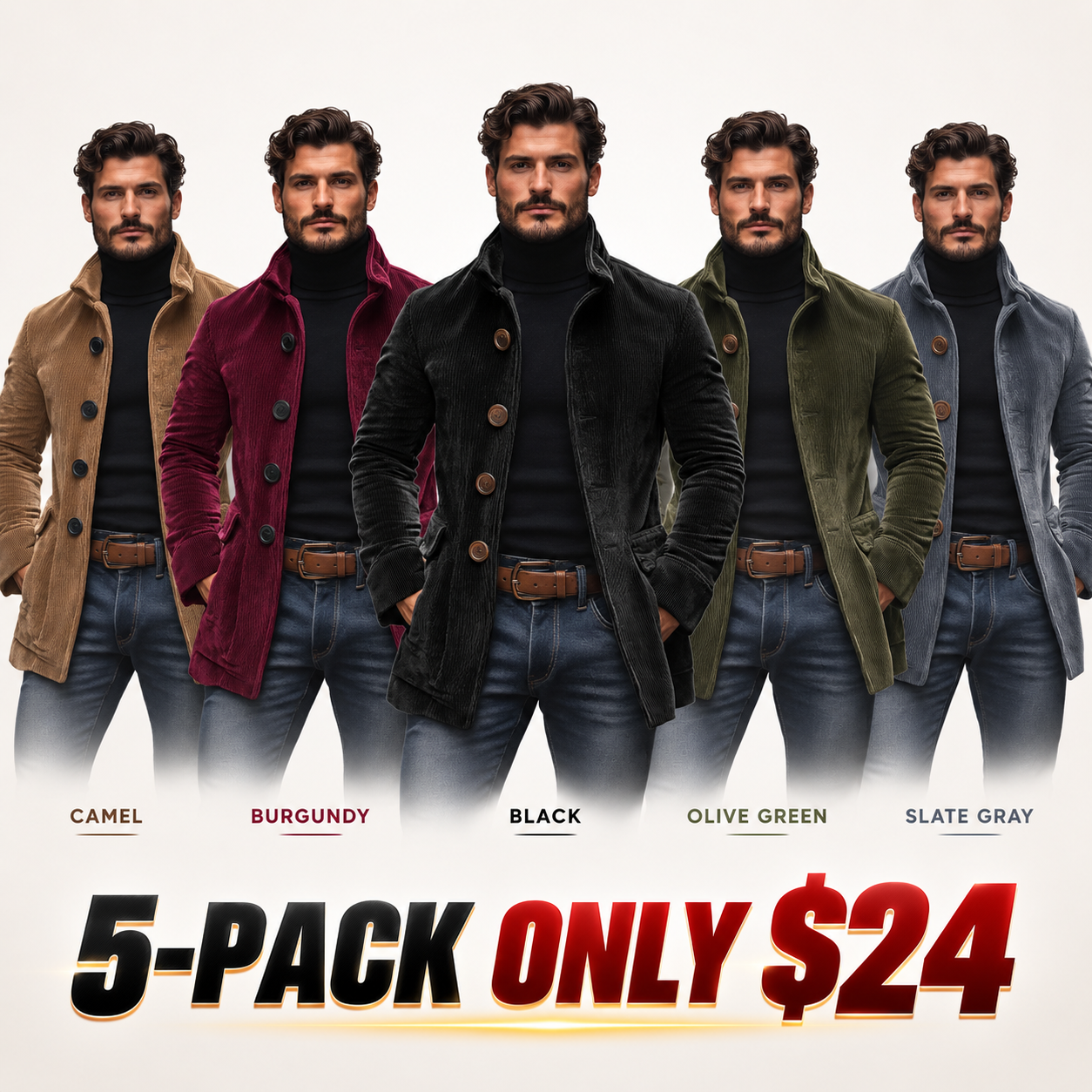 Men's Stand Collar Button Cardigan Jacket Solid Color Casual Business Blazer with Side Pockets