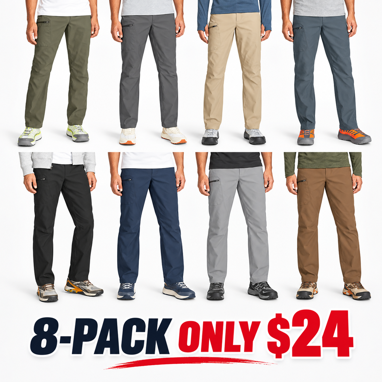 Men's Outdoor Hiking Pants, Water Repellent 2-Way Stretch Trousers with UPF 50+ Sun Protection, Lightweight Camping Travel Casual Pants