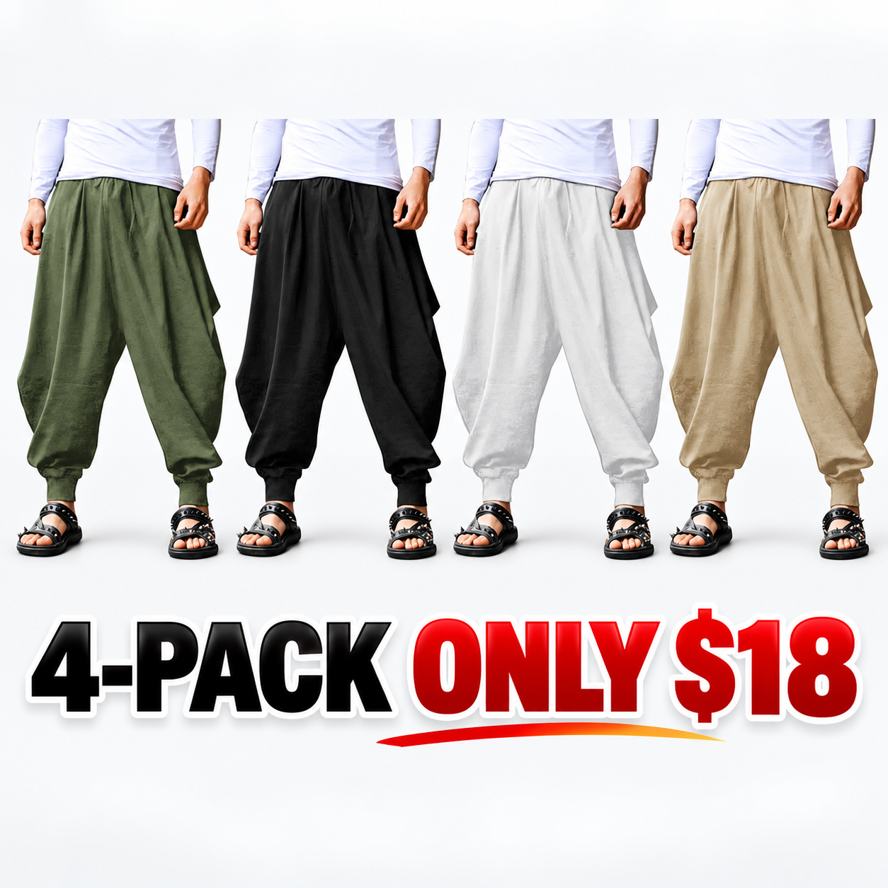Men's Hippie Baggy Drop Crotch Casual Trousers, Elastic Drawstring Lightweight Yoga Daily Pants with Pockets