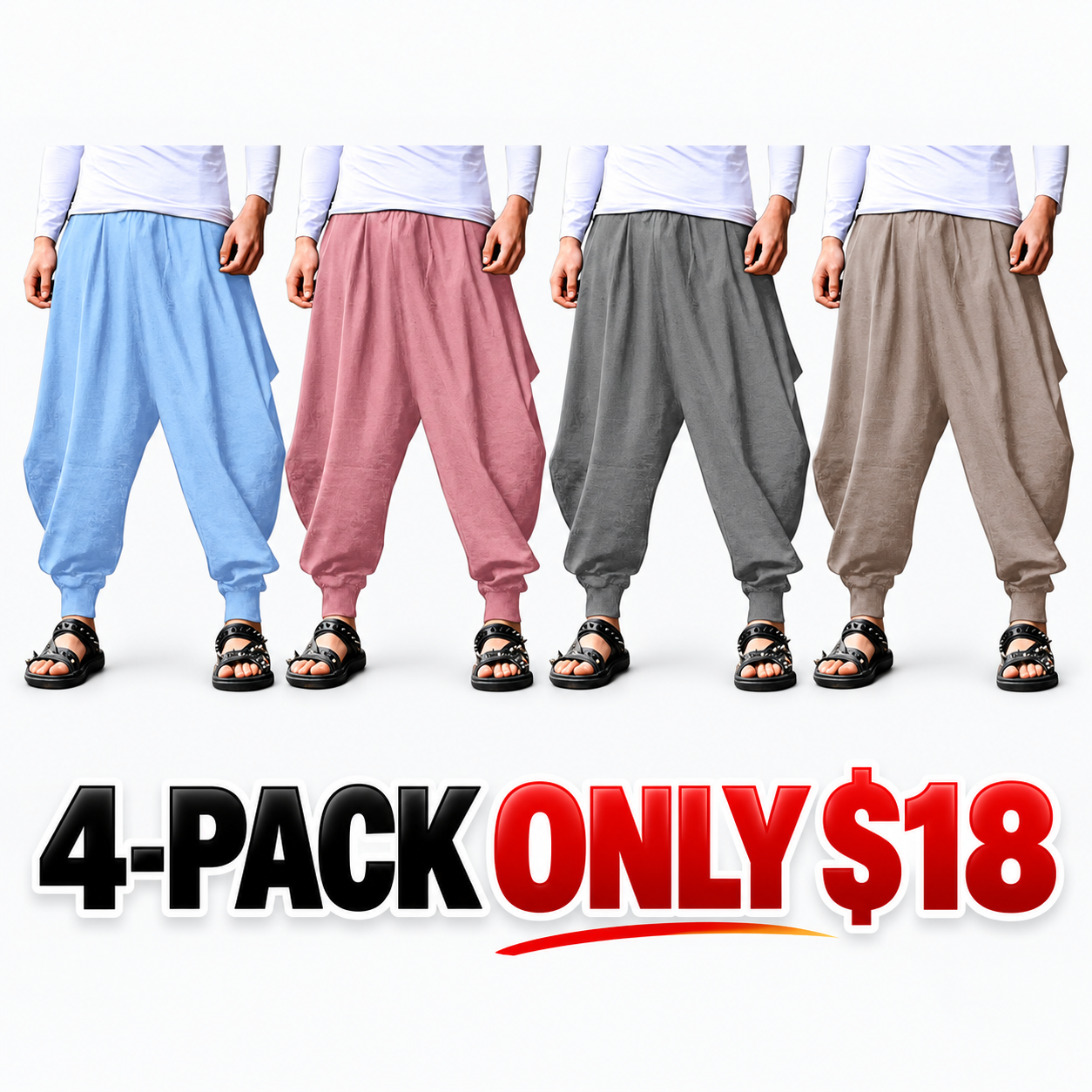 Men's Hippie Baggy Drop Crotch Casual Trousers, Elastic Drawstring Lightweight Yoga Daily Pants with Pockets