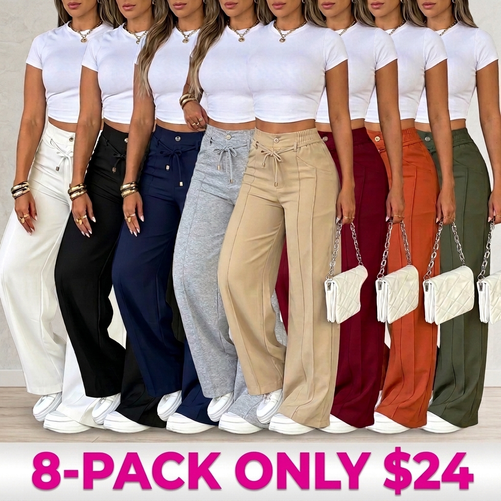 Women's High Waist Wide Leg Pants, Draped Straight Leg Wrinkle Resistant Casual Trousers