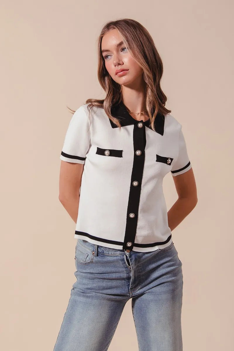 Button Down Knitted Sweater Shirt Top