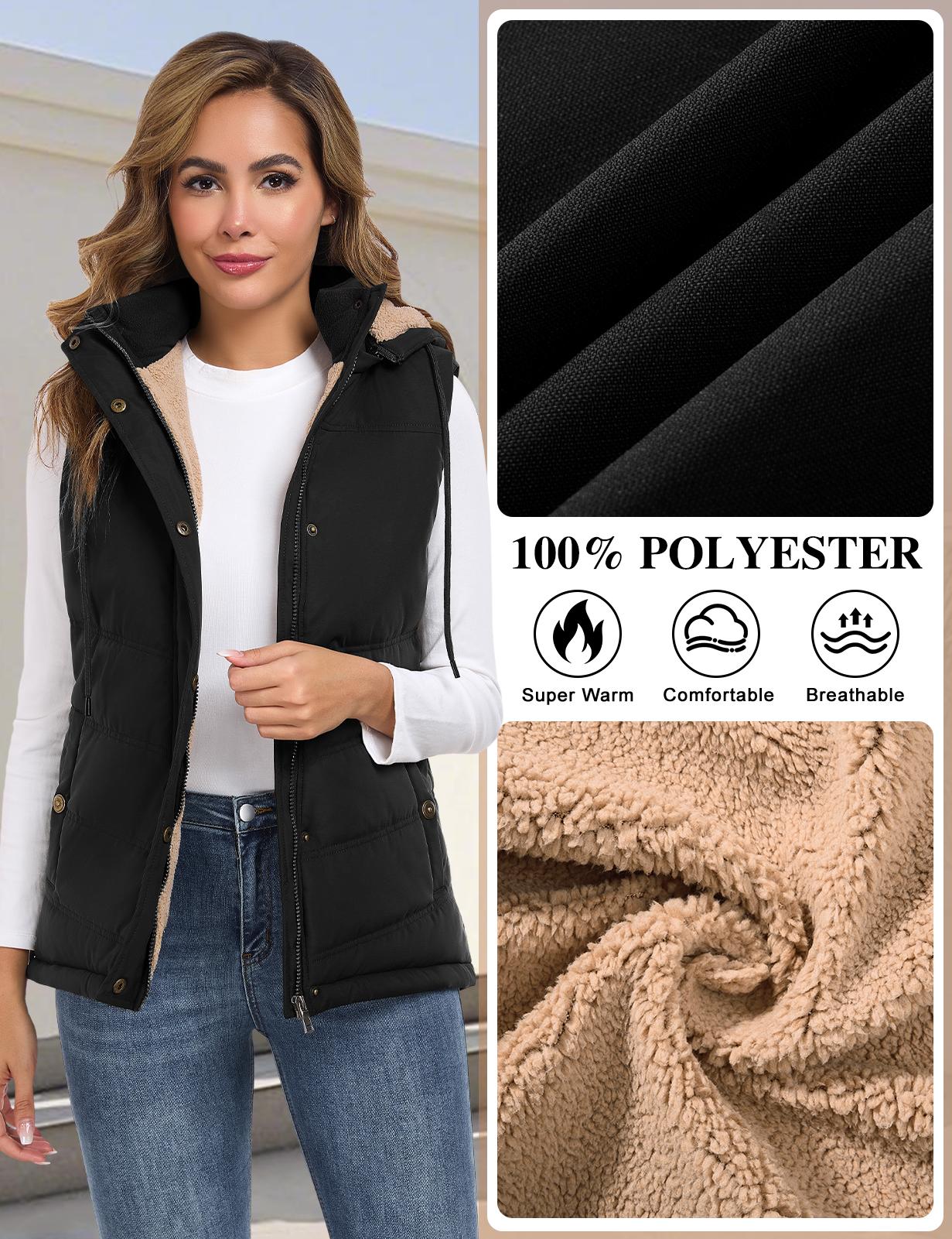 【Early Bird Price】HEEKPEK Women's Fitted Sherpa Fleece Lined Puffer Vest - Basic Casual Tops, Sleeveless Quilted Winter Outerwear with Removable Hood, Warm Lightweight Insulated Waistcoat Gilet