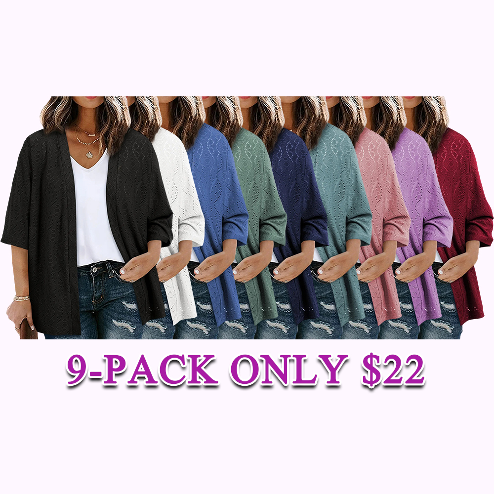 Women's Half Sleeve Jacquard Knit Kimono Cardigan Lightweight Open Front Summer Cover Up