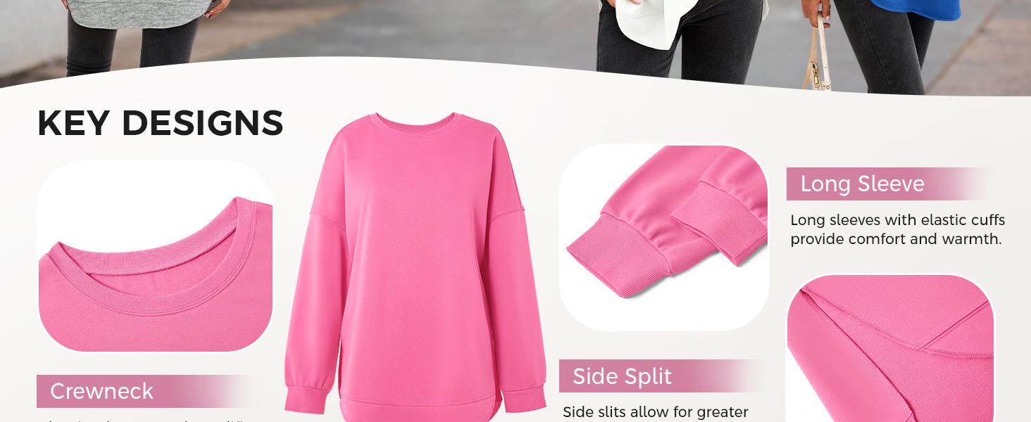 Fisoew Women's Soft Comfortable Aesthetic Sweatshirt Long Sleeve Round Neck Pullover High Low Curved Hem with Side Slits Oversized Basic Minimalist Tunic Top for Leggings Casual Layering Outfits Sporty Chic Athleisure SohoChic
