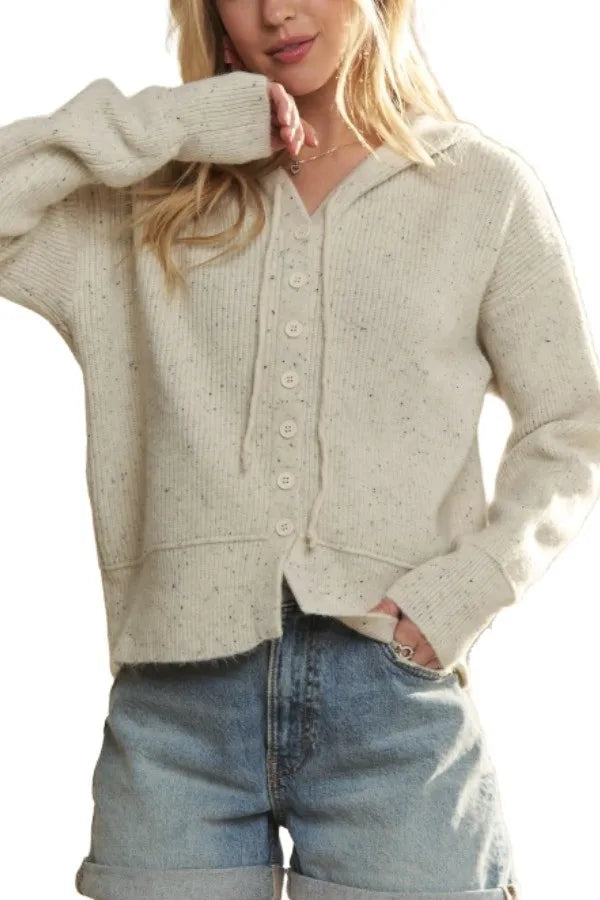 Hoodie Relaxed Fit  Ribbed Cuffs Sweater Cardigan