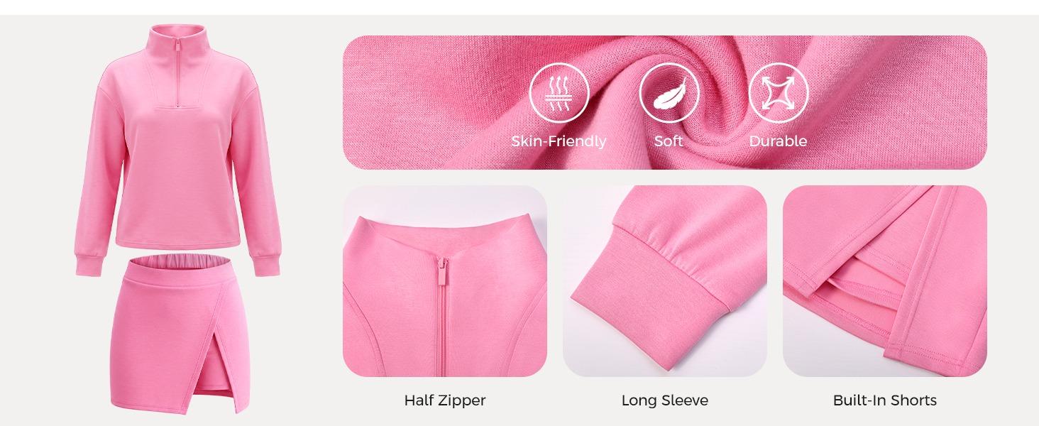 [HOT] Fisoew Women's 2-Piece Athleisure Outfit Sleeveless Half-Zip Sweatshirt & Long-Sleeve Skort Fitted Sportswear Set Casual Set Sports Clothing SohoChic