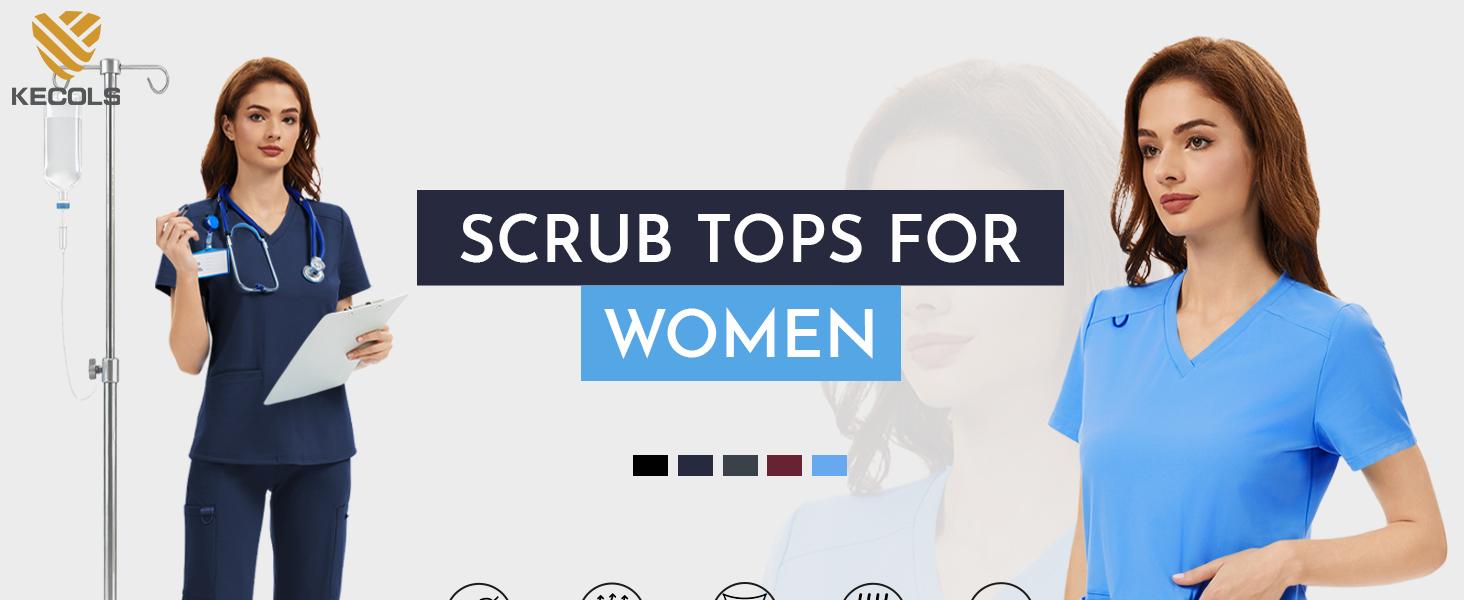 Kecols 4-Way Stretch Scrub Tops - V-Neck, Wrinkle & Breathable, with 2 Pockets for Healthcare Professionals Clothes Clothes Workwear Classic Career Wear Nurse Uniform Basic Womenswear