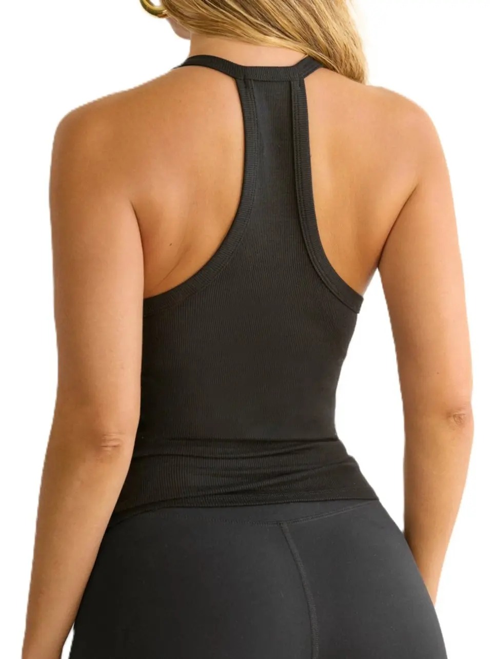 Women's V-Neck Ribbed Racerback Tank Top Fitted Longline Padded Athletic Casual Cami Top