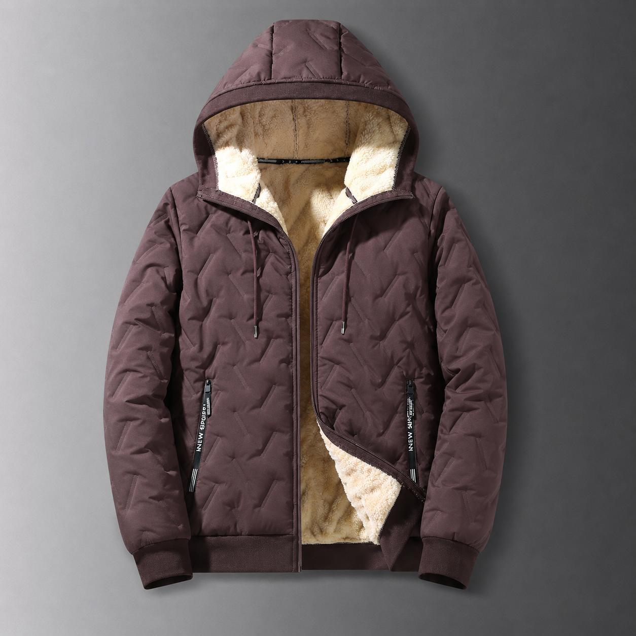 Men's Korean Casual Baggy Winter Jacket - Solid Color, Fleece-Lined Polyester, Hooded, Windproof for Outdoor Commuting, Woven, Hooded Protection, Long Sleeves Keep Arms Covered, Plain Style Keeps Outfits Clean, Windproof Coat zipper full