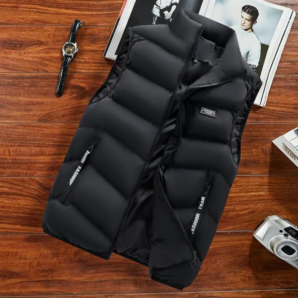 Men&rsquo;s Fitted Stand Collar Sleeveless Polyester Cargo Vest with Zippered Pockets - Lightweight, Windproof Fabric Outfit for Daily Commuting, Outdoor Sports - Aesthetic, Minimalist Menswear Casual Top, Outfits, Print,sohochic