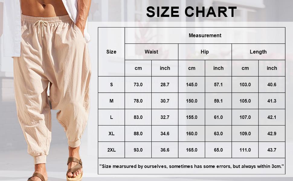 COOFANDY Men's Pants Hippie Harem Baggy Linen Boho Yoga Casual Drop Crotch Trouser Gift Ideas