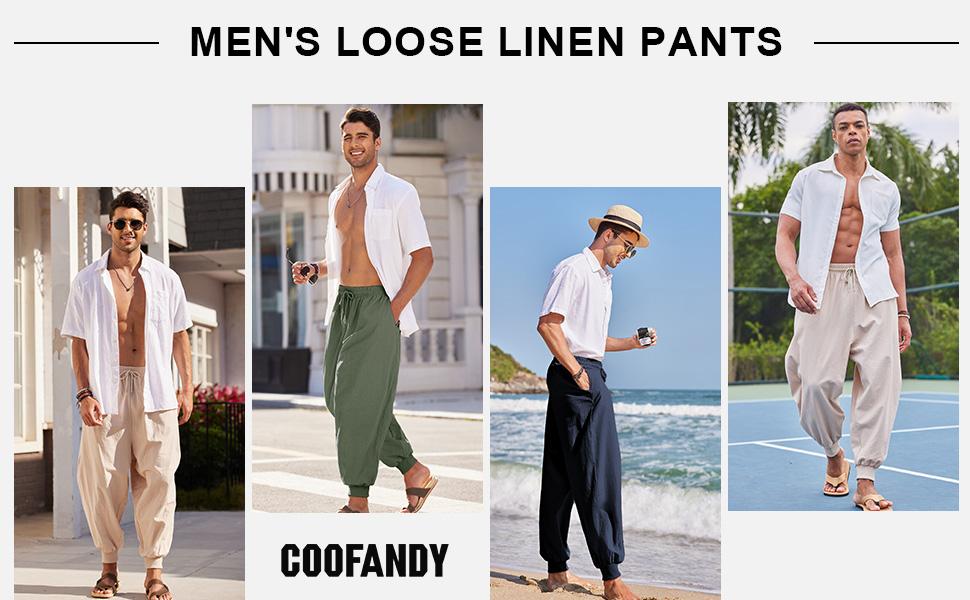COOFANDY Men's Pants Hippie Harem Baggy Linen Boho Yoga Casual Drop Crotch Trouser Gift Ideas