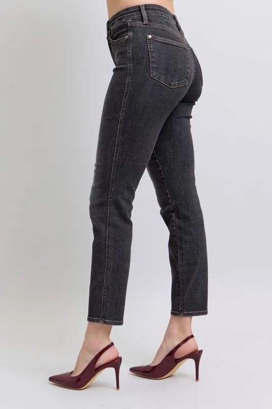 Blue Full Size Midi Rise Tummy Control Slim Jeans Plus Size