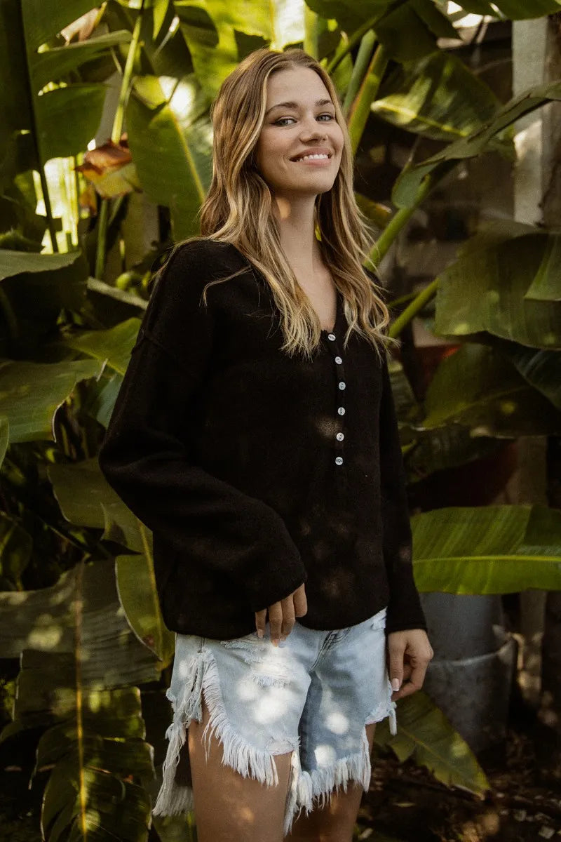 V Neck Sweater Top With Button Details