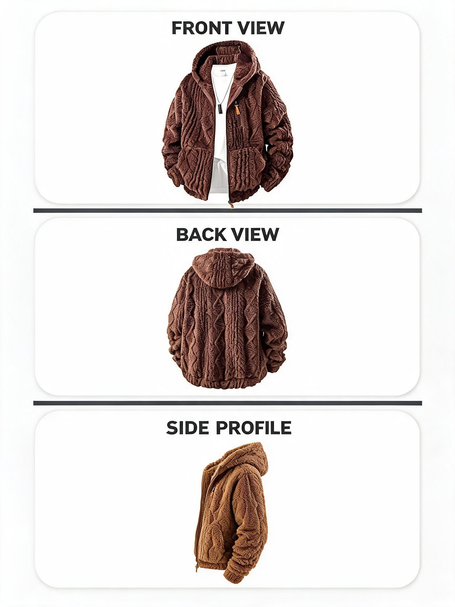 Men's thermal fleece jacket Polyester Jacquard Fabric Zip-Up Hoodie Jacket - Warm, Loose-Fit, Plush Texture, Plain Hooded Outerwear with Decorative Zipper Pull, Kangaroo Pockets for Outdoor & Indoor Urban Commute Menswear