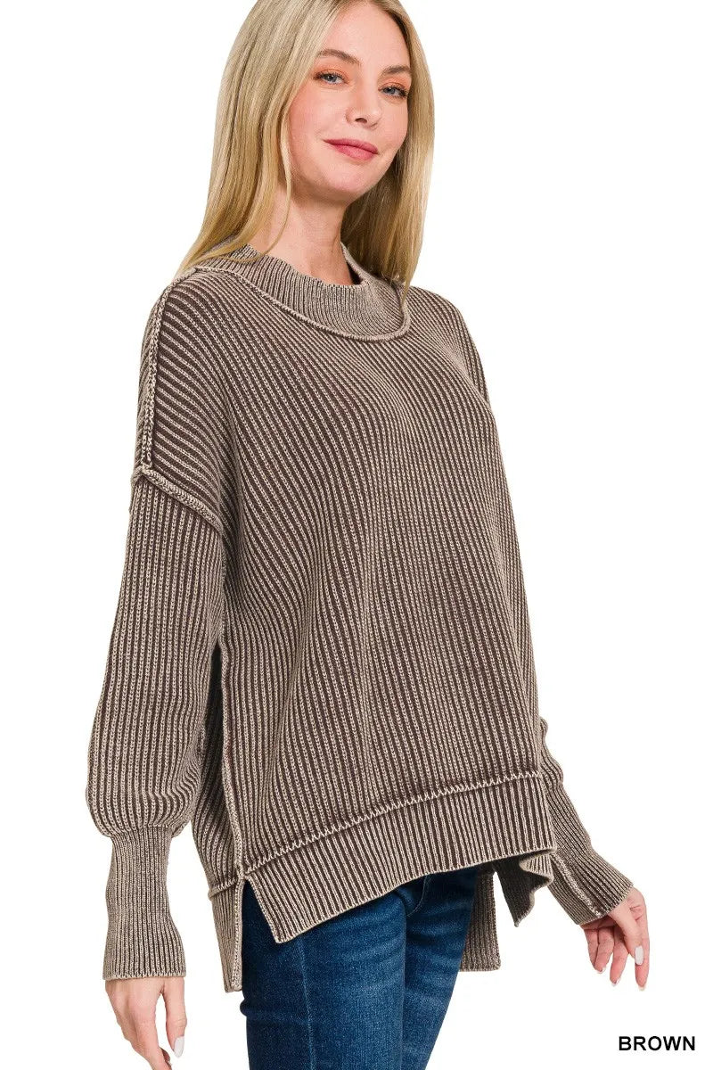 Washed Side Slit Oversized Sweater