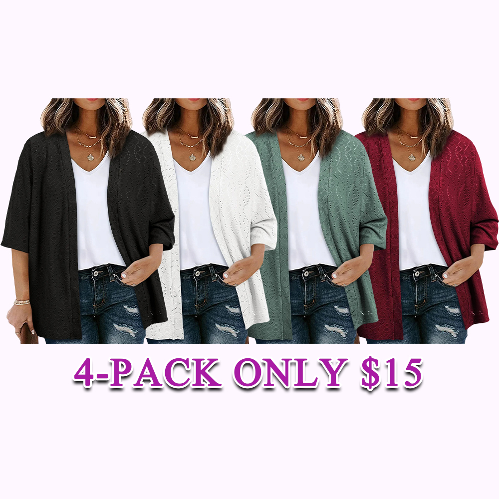 Women's Half Sleeve Jacquard Knit Kimono Cardigan Lightweight Open Front Summer Cover Up