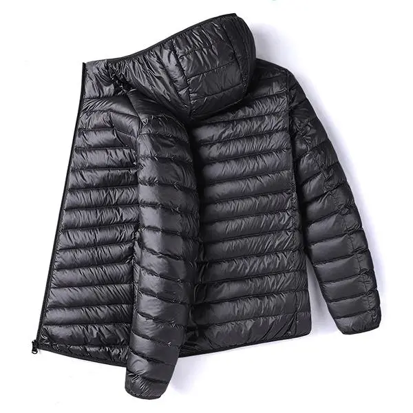 Men&rsquo;s Glossy Hooded Cotton-Blend Jacket - Menswear Tops, Plain Stylish Lightweight Padded Zip-Up Windproof Outerwear, Suitable for Commuting, Outdoor Activities
