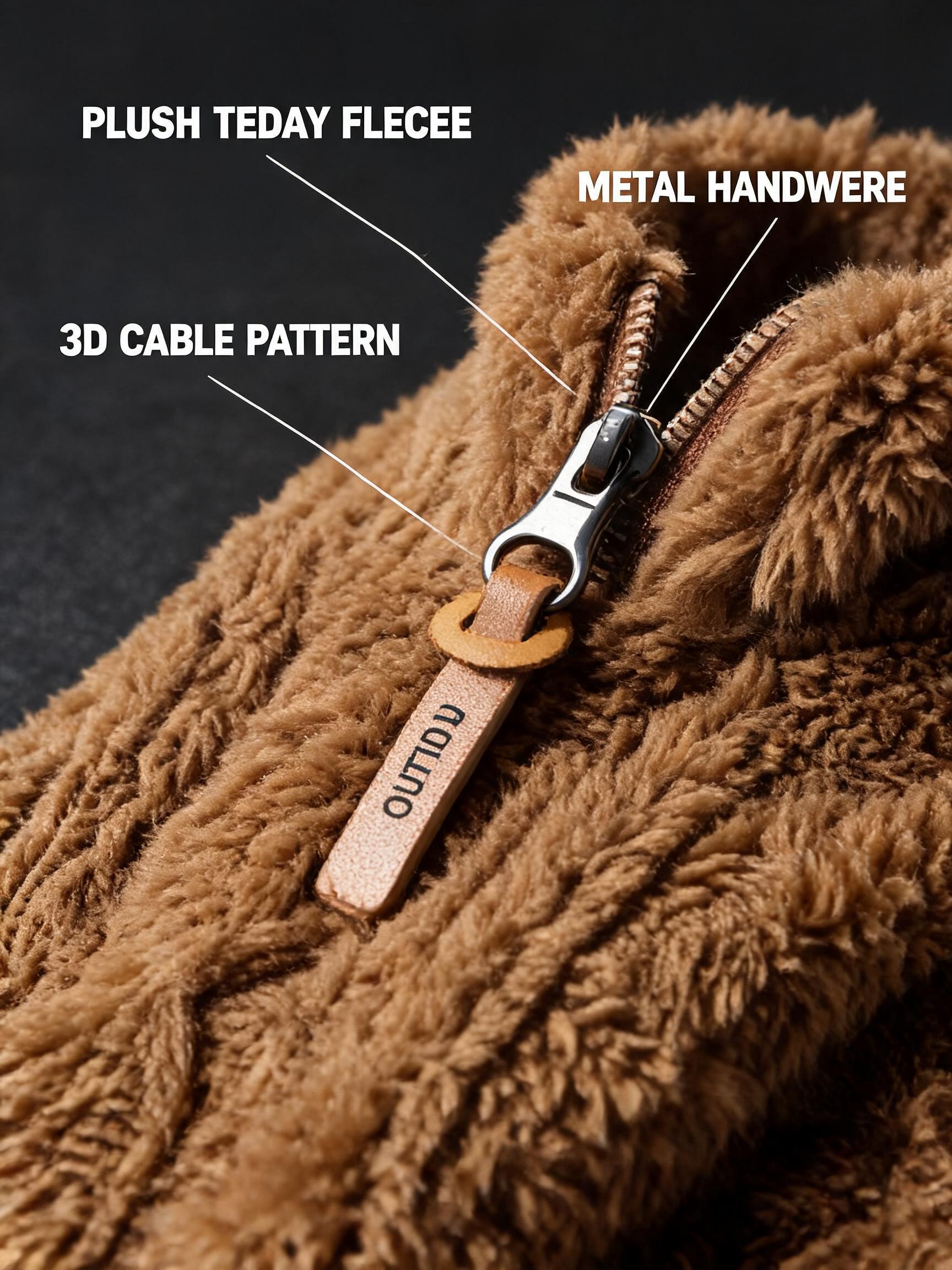 Men's thermal fleece jacket Polyester Jacquard Fabric Zip-Up Hoodie Jacket - Warm, Loose-Fit, Plush Texture, Plain Hooded Outerwear with Decorative Zipper Pull, Kangaroo Pockets for Outdoor & Indoor Urban Commute Menswear