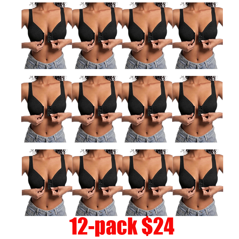 12-Pack Women's Front Closure Bras – Full Coverage Wireless Soft Support Bralettes