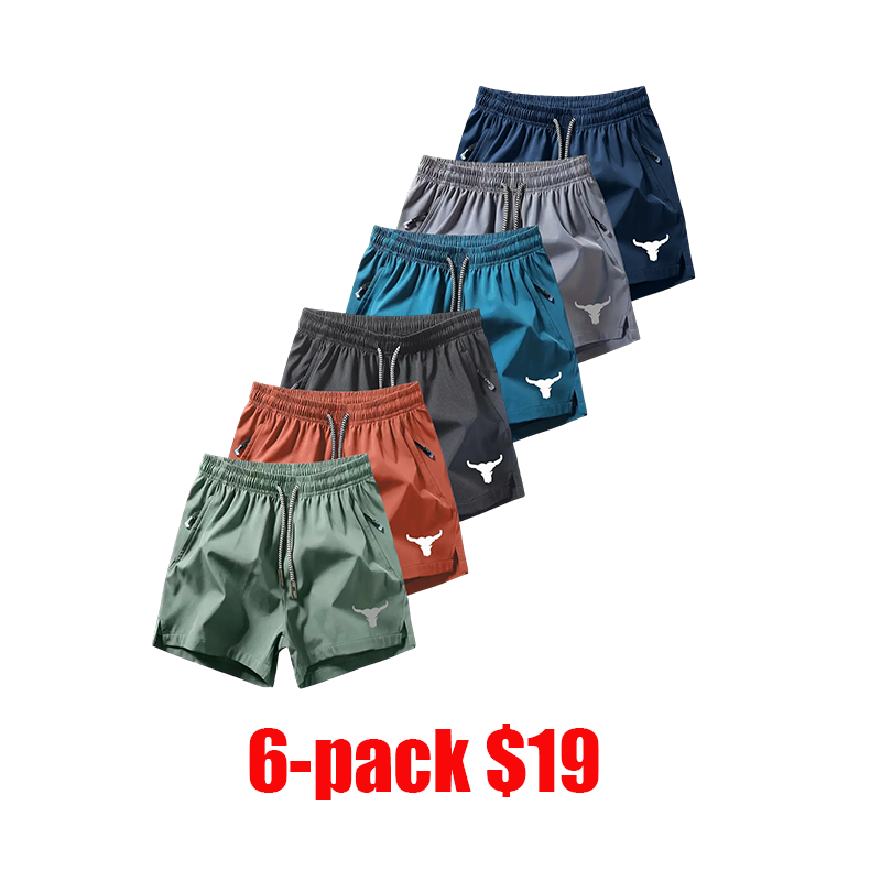 6-Pack Men's 4-Inch Above-the-Knee Cow Head Print Running Shorts – Lightweight Quick-Dry Breathable Gym Training Bottoms