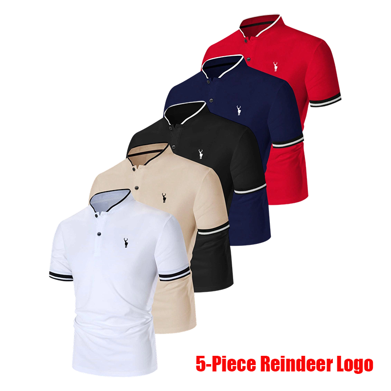 5-Pack Men's Contrast Trim Polo Shirts – 100% Cotton Short Sleeve Half Zip Golf Casual Tops
