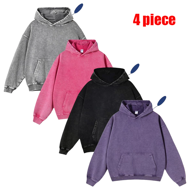 4-Pack Acid Wash Hoodie – Oversized Vintage Unisex Heavyweight Distressed Hoodie