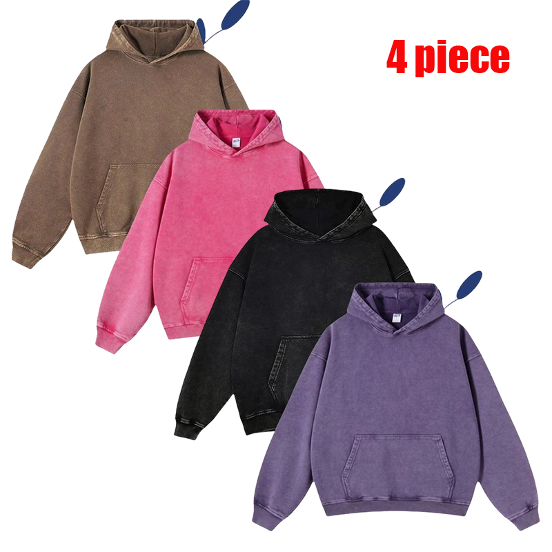 4-Pack Acid Wash Hoodie – Oversized Vintage Unisex Heavyweight Distressed Hoodie