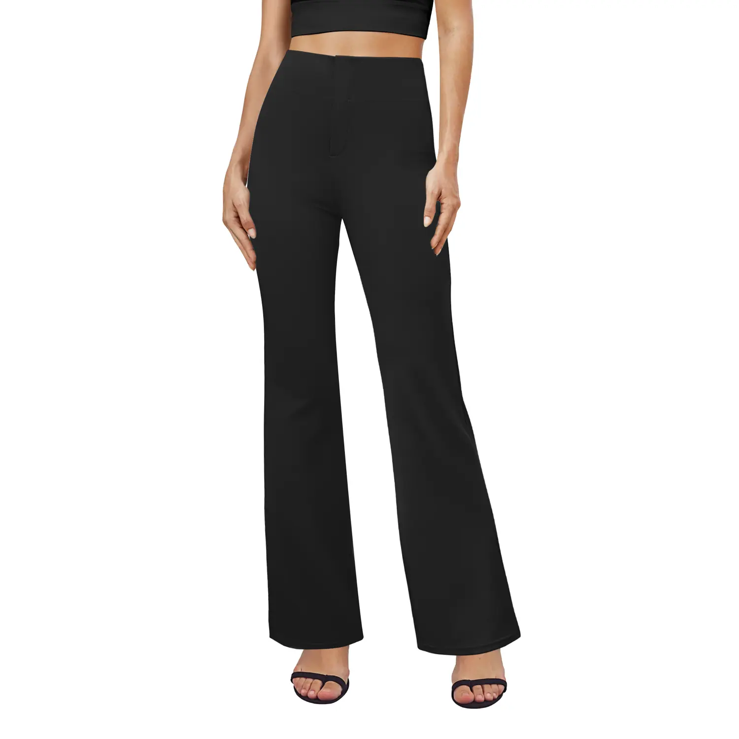 Women's High-Waisted Flared Yoga Pants – Tummy Control with Back Pockets for Office & Everyday