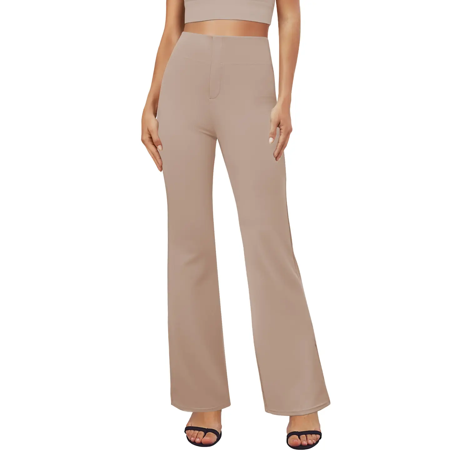 Women's High-Waisted Flared Yoga Pants – Tummy Control with Back Pockets for Office & Everyday