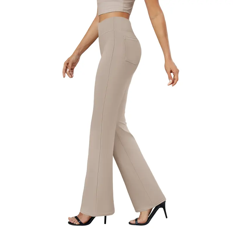 Women's High-Waisted Flared Yoga Pants – Tummy Control with Back Pockets for Office & Everyday