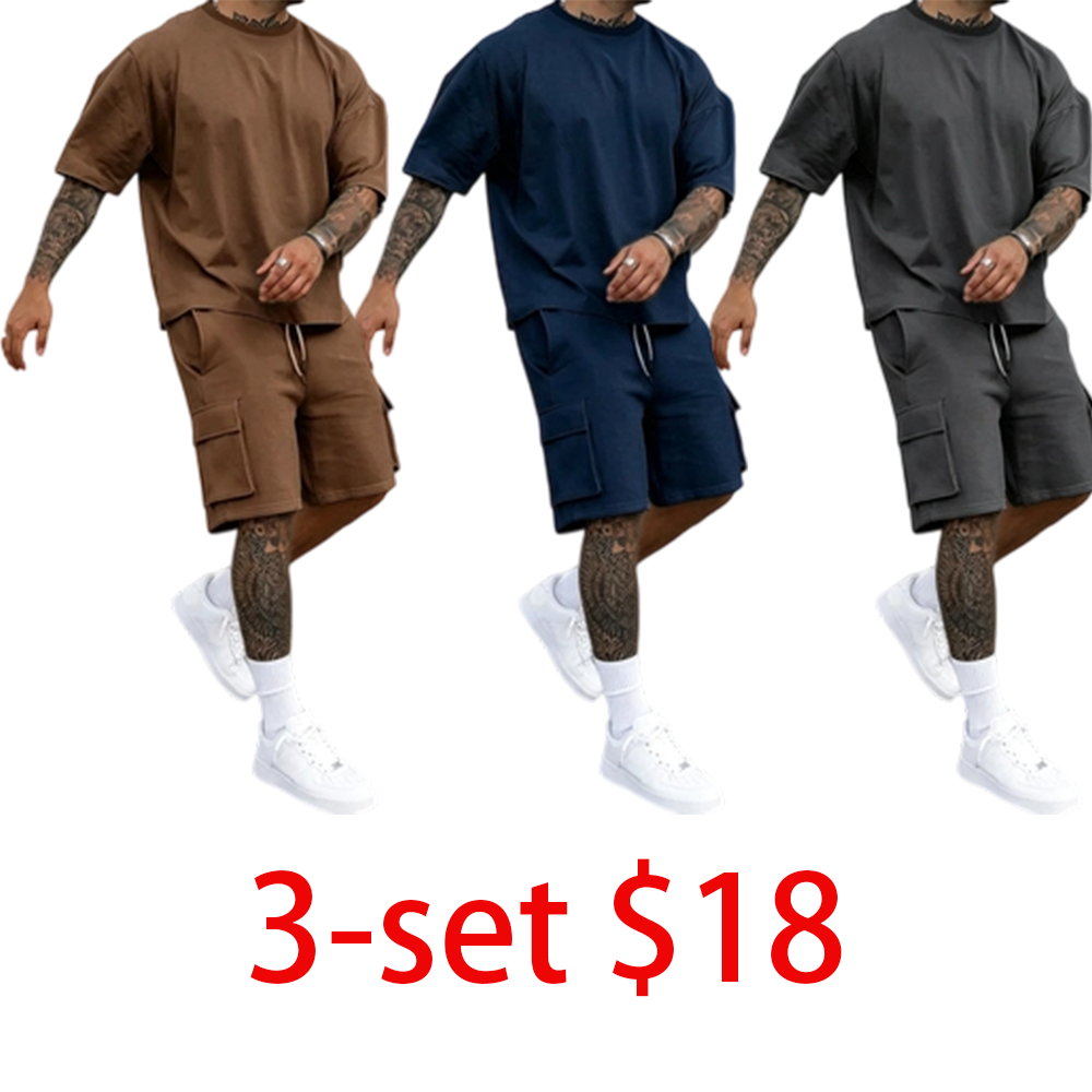 Men's Solid Color Tee & Drawstring Shorts 2-Piece Loungewear Set