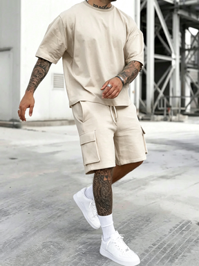 Men's Solid Color Tee & Drawstring Shorts 2-Piece Loungewear Set
