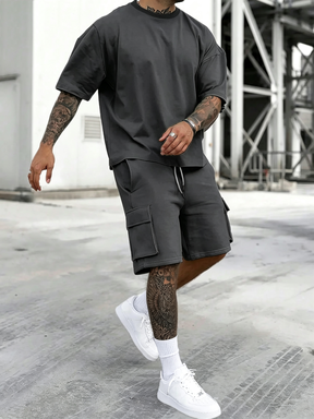 Men's Solid Color Tee & Drawstring Shorts 2-Piece Loungewear Set