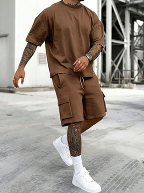 Men's Solid Color Tee & Drawstring Shorts 2-Piece Loungewear Set